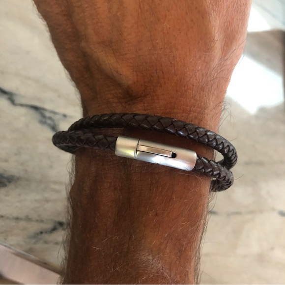 Murano Other - NWT Mens braided leather bracelet double wrap stainless steel closure 19”